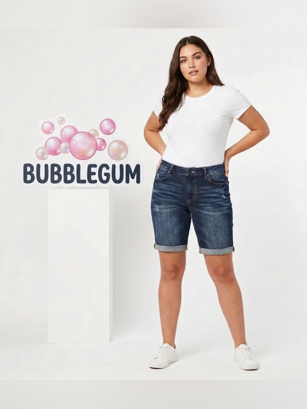 Bubblegum Distressed Textured 8” Cuffed Inseam Denim Shorts 15/16